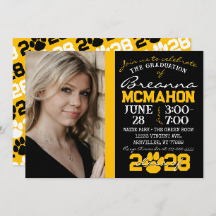 Black & Gold Pawprint Abschluss Foto Einladung