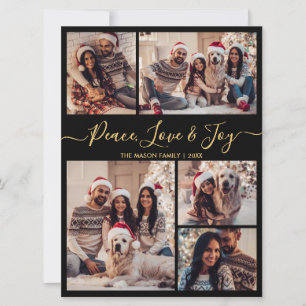 Black Gold Peace Liebe und Joy Script 5 Foto Feiertagskarte