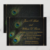 Black Gold Peacock Wedding Einladung (Vorne/Hinten)