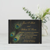 Black Gold Peacock Wedding Einladung (Stehend Vorderseite)