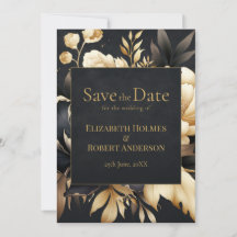 Black & Gold Peony Gothic Save the Date