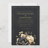 Black & Gold Peony Gothic Wedding Invitation Einladung (Vorderseite)