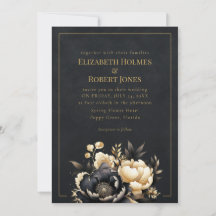 Black & Gold Peony Gothic Wedding Invitation