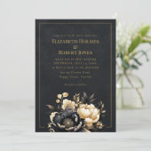 Black & Gold Peony Gothic Wedding Invitation Einladung (Stehend Vorderseite)