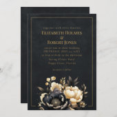 Black & Gold Peony Gothic Wedding Invitation Einladung (Vorne/Hinten)