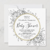 Black & Gold Peony Moderne Blumentoilendusche Einladung (Vorderseite)