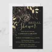 Black & Gold Peony Modernes Brautparty Einladung (Vorderseite)