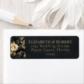 Black & Gold Peony Wedding Address Labels (Insitu)