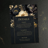 Black & Gold Peony Wedding Details Card Einladung
