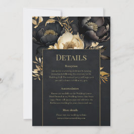 Black & Gold Peony Wedding Details Card Einladung
