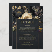 Black & Gold Peony Wedding Details Card Einladung (Vorne/Hinten)
