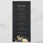 Black & Gold Peony Wedding Menu Card Menükarte (Vorderseite)