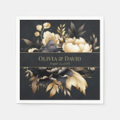 Black & Gold Peony Wedding Napkins Serviette (Vorderseite)