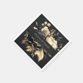 Black & Gold Peony Wedding Napkins Serviette (Ecke)