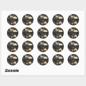 Black & Gold Peony Wedding Round Sticker (Blatt)