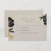 Black & Gold Peony Wedding RSVP Card (Vorne/Hinten)
