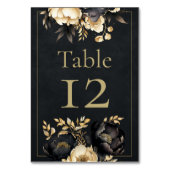 Black & Gold Peony Wedding Table Number Tischnummer (Rückseite)