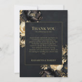 Black & Gold Peony Wedding Thank You Card Dankeskarte (Vorderseite)