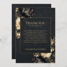 Black & Gold Peony Wedding Thank You Card