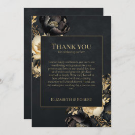 Black & Gold Peony Wedding Thank You Card Dankeskarte