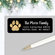 Black Gold Pet Lover Paw Print Rücksendeadresse