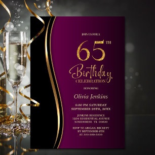 Black Gold Pink 65. Geburtstagsparty Einladung