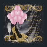 Black Gold Pink Birthday Party Hollywood Glamour Einladung<br><div class="desc">Der Deko der Woman-Dame in Schwarz und Gold lädt zu einer glamourösen Geburtstagsfeier ein, bei der wunderschöne Goldschuhe aus Glitzer, rosa Ballons, Champagner und Perlen auf einem glamourösen und luxuriösen schwarzen Satin-Hintergrund zu sehen sind. Diese elegante Schwarz-Gold-Geburtstagsfeier lässt sich leicht an Ihre Veranstaltung anpassen, indem Sie einfach Ihre Details in...</div>