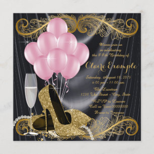 Black Gold Pink Birthday Party Hollywood Glamour Einladung