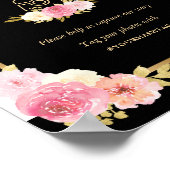 Black Gold Pink Floral Wedding Social Media Sign Poster (Ecke)
