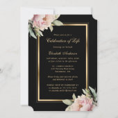 Black Gold Pink Peony Foto Feier des Lebens Einladung (Vorderseite)