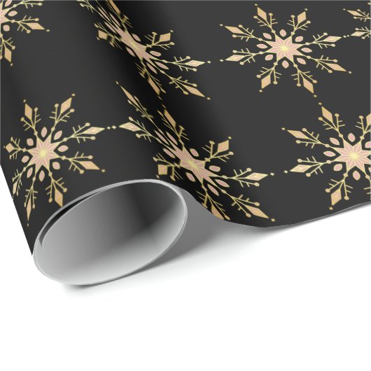 Black Gold Pink Snowflake Weihnachtsmuster Geschenkpapier (Rolleneckpunkt)