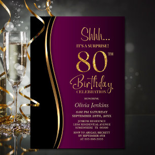 Black Gold Pink Überraschung 80. Geburtstag Einladung