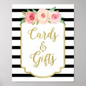 Black Gold Pink Watercolor Blumenkarten Schild (Vorne)