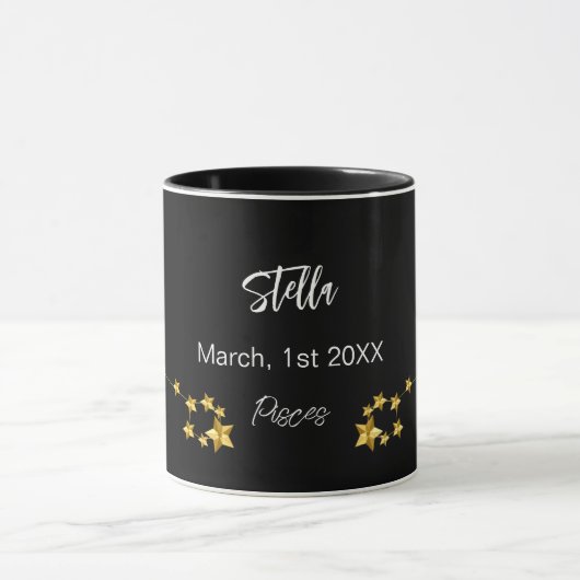 Black Gold Pisces Sternkonstellation Geburtstag Tasse (Zentrum)