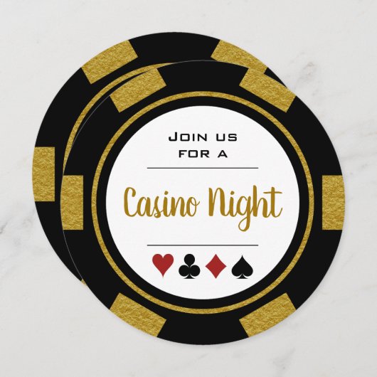 Black Gold Poker Chip Casino Einladung (Vorne/Hinten)