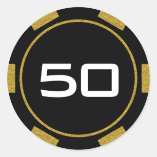 Black Gold Poker Chip Casino Geburtstagsnummer Runder Aufkleber