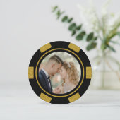 Black Gold Poker Chip Hochzeitliches Eloped Party Einladung (Stehend Vorderseite)