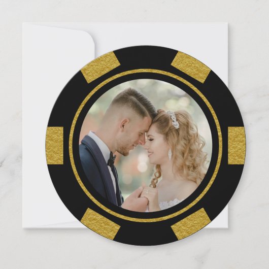 Black Gold Poker Chip Hochzeitliches Eloped Party Einladung (Vorderseite)