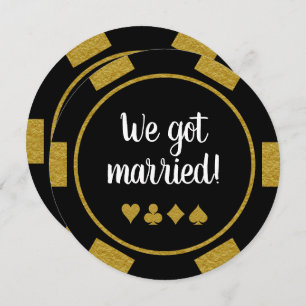 Black Gold Poker Chip Las Vegas Wedding Eloped Einladung