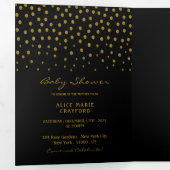 Black & Gold Polka Dot, Baby Showsuite Dreifach Gefaltete Einladung (Innen Erste Seite)