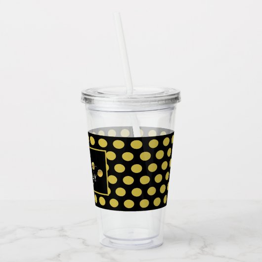 Black Gold Polka Dots Personalisiert Acryltrinkbecher (Links)