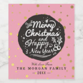 Black Gold Polka Dots Weihnachts- und Neujahrsschr Weinetikett (Einzelnes Label)