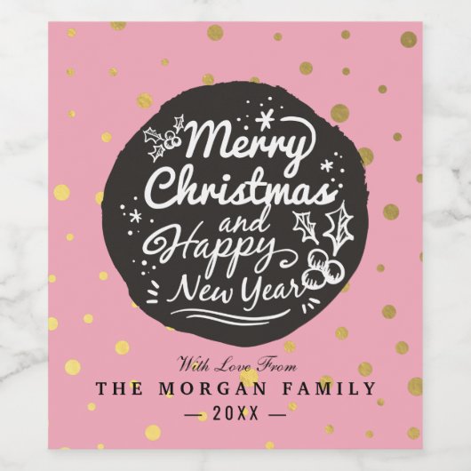 Black Gold Polka Dots Weihnachts- und Neujahrsschr Weinetikett (Einzelnes Label)