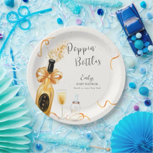 Black Gold Poppin Flaschen Champagne Baby Dusche Pappteller (Party)