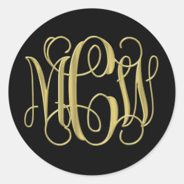 Black Gold Preppy Vine Script Monogram DIY BG Runder Aufkleber