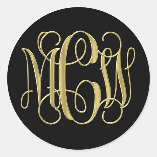 Black Gold Preppy Vine Script Monogram DIY BG Runder Aufkleber (Vorderseite)