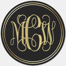Black Gold Preppy Vine Script Monogram DIY BG Runder Aufkleber