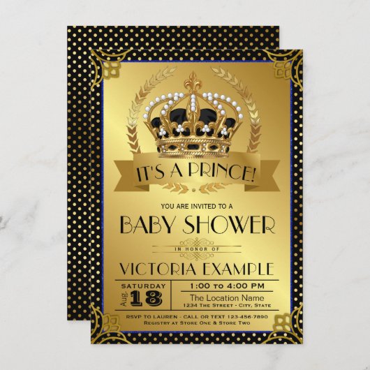 Black Gold Prince Baby Dusche Einladung (Vorne/Hinten)
