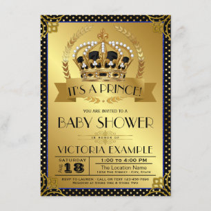 Black Gold Prince Baby Dusche Einladung