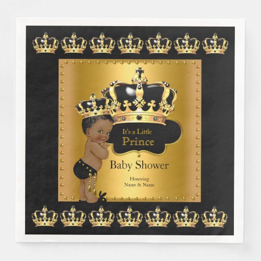 Black Gold Prince Crown Baby Dusche ethnisch Serviette (Vorderseite)
